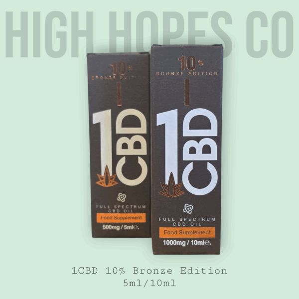 1CBD Bronze Edition 10% Pure Hemp 500mg/1000mg CBD Oil in product boxes